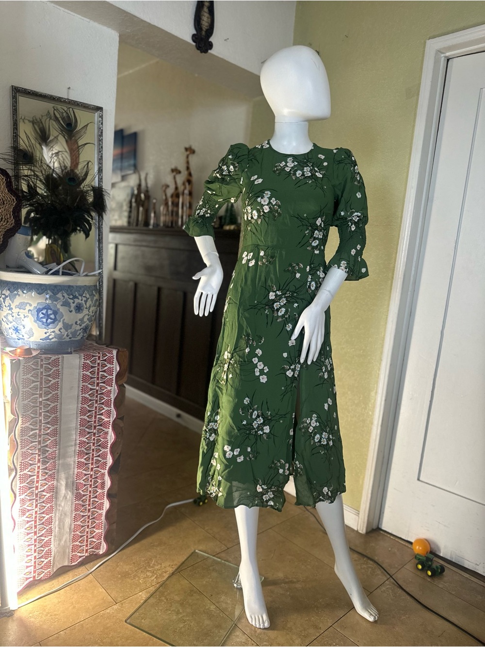 Reformation Green Floral Midi Dress